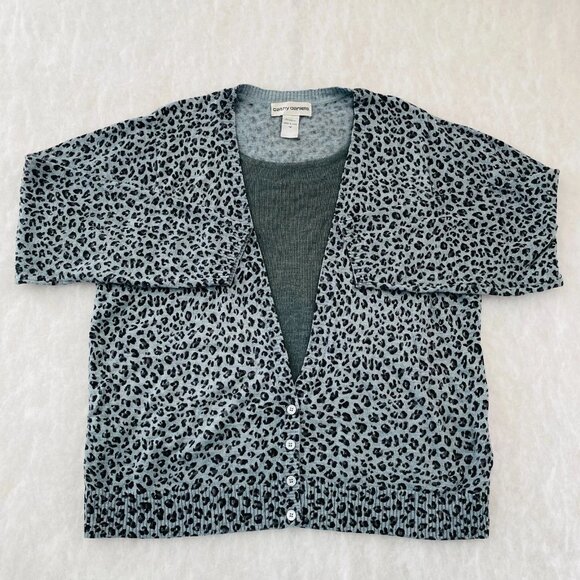 Cathy Daniels Womens Mint Gray Mock Two Leopard Print Cardigan Sweater Size 1X - Picture 1 of 8